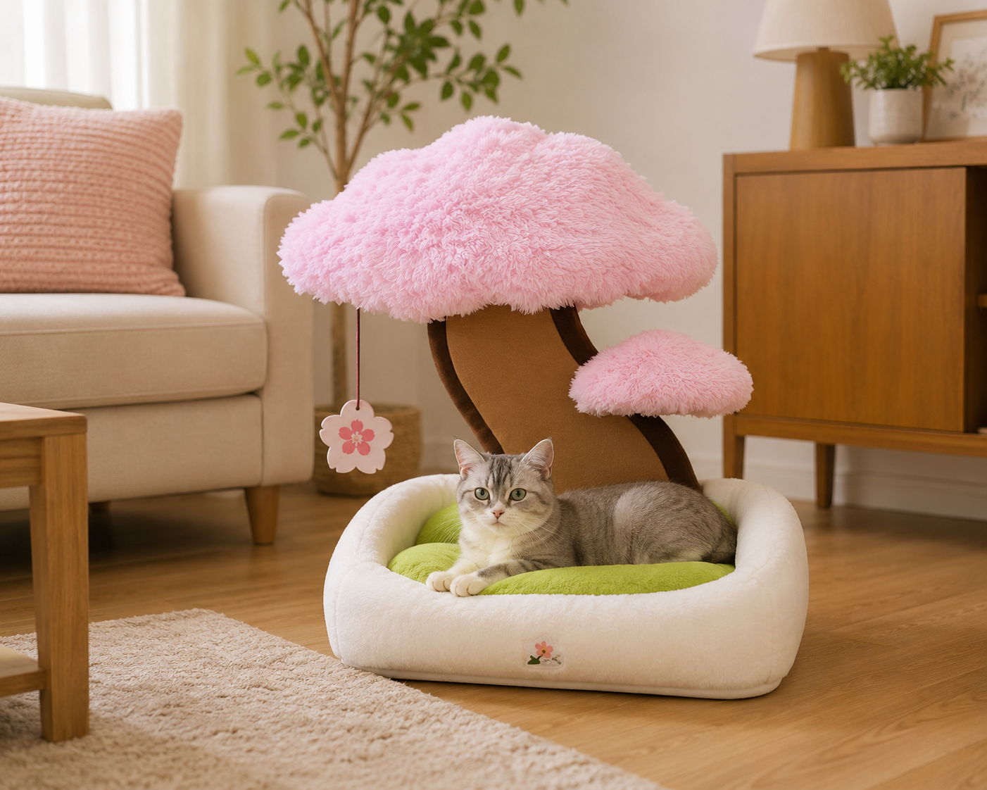 Lit Sakura pour Chat – Cocon Douillet avec Griffoir