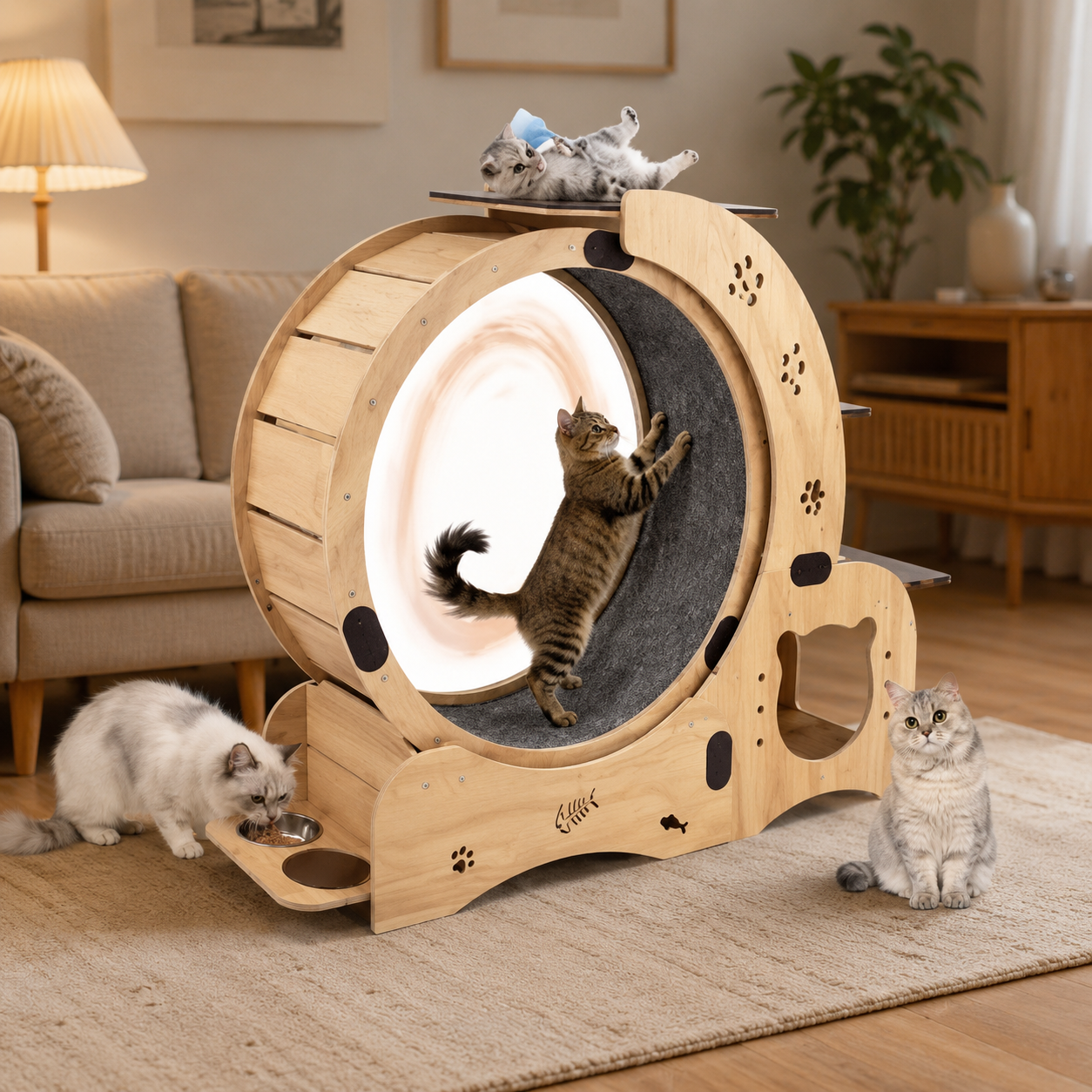 🐱 Roue d’Activité 6-en-1 pour Chat – Roue de Course Silencieuse & Aire de Jeu Multifonction
