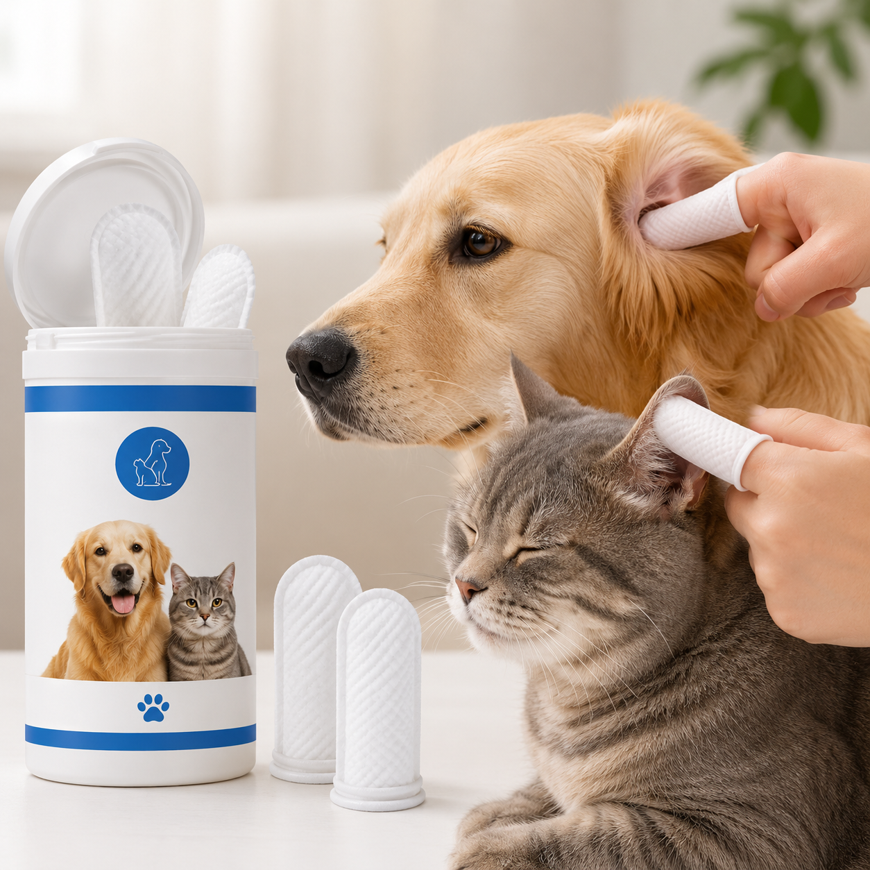 Lingettes Nettoyantes pour les Oreilles des Chiens & Chats – Soin Auriculaire Doux