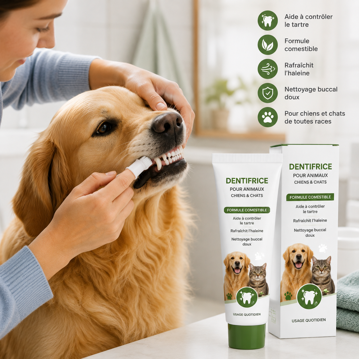 Dentifrice pour Chiens & Chats – Formule Comestible, Contrôle du Tartre & Haleine Fraîche