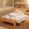 Lit en Bois pour Chat & Petit Chien – Nid Douillet avec Motif Ours, Confortable & Durable