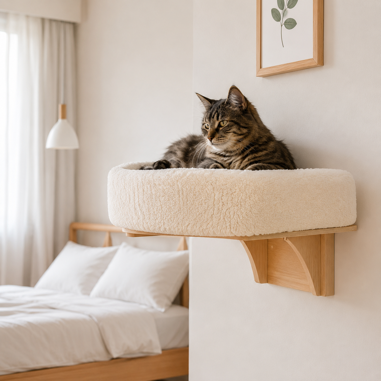 Espace Mural pour Chat en Bois – Perchoir & Lit Douillet avec Supports