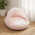 Lit Princesse pour Chat – Nid Douillet Semi-Fermé avec Bordure en Dentelle