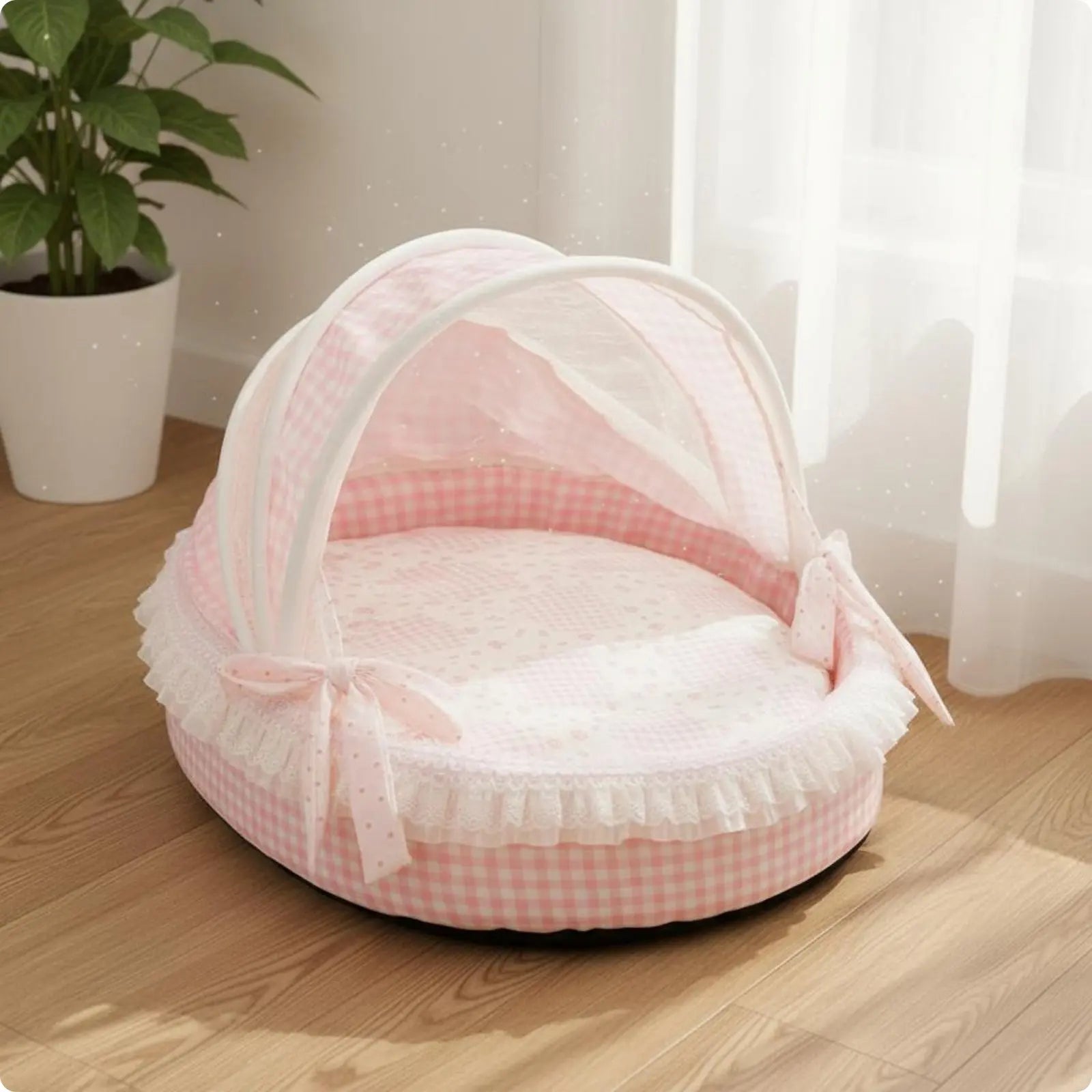 Lit Princesse pour Chat – Nid Douillet Semi-Fermé avec Bordure en Dentelle