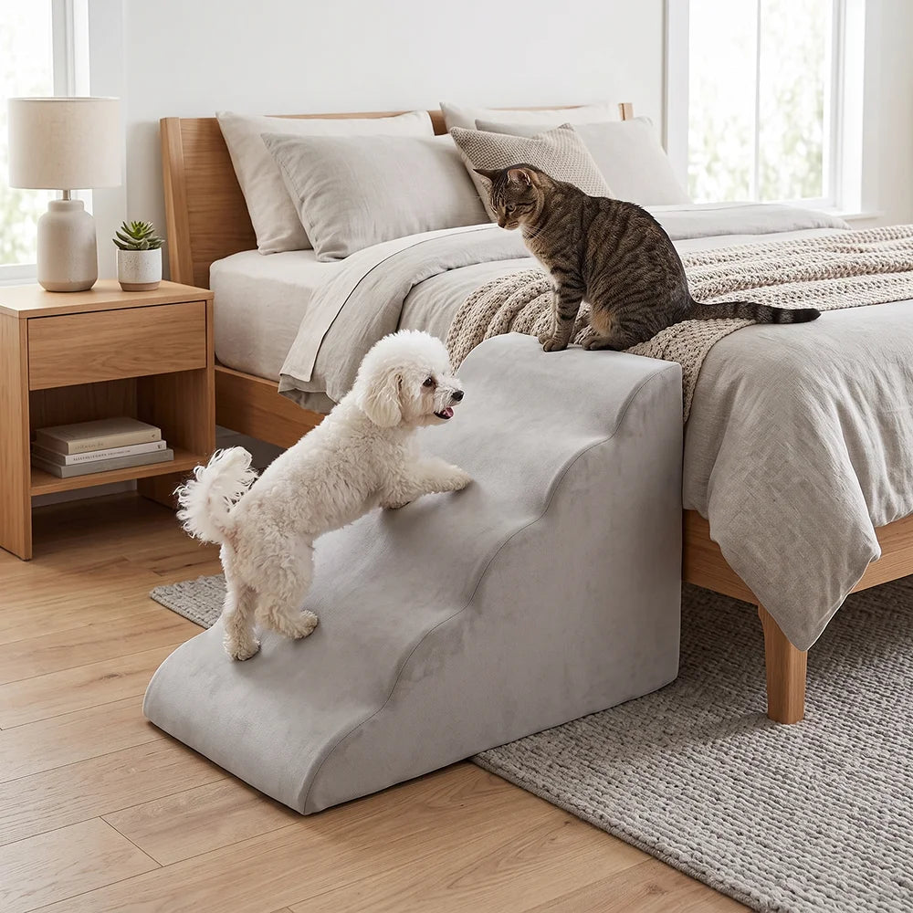 🐾 Escalier Doux pour Animaux – Mousse Haute Densité avec Pente Douce