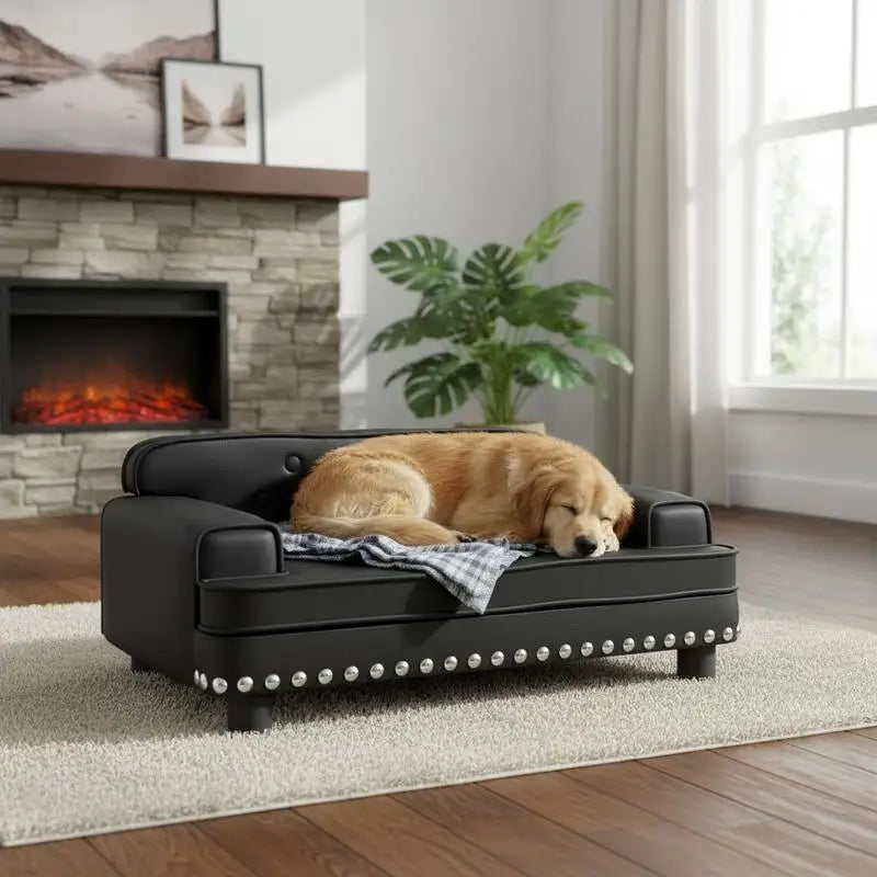 Canapé pour Petit Chien – Lit en Bois avec Rembourrage Doux & Design Élégant