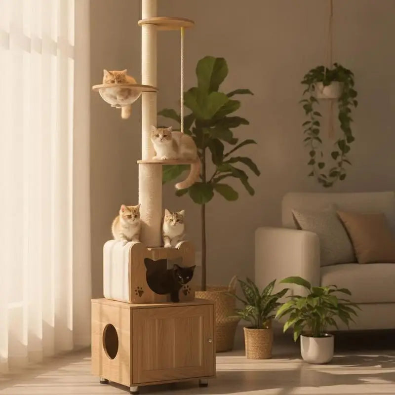 🐱 Arbre à Chat 101" du Sol au Plafond – Tour Réglable avec Enclos & Aire de Jeu