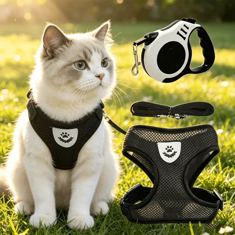 Harnais Anti-Évasion pour Chat avec Laisse – Ensemble 3 Pièces Respirant pour Promenade